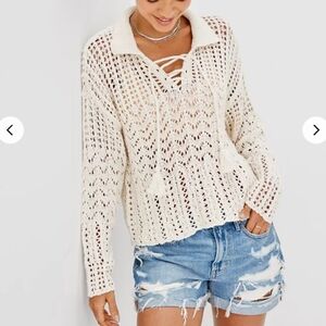 NWT. American Eagle Crocet Polo Sweater Sz. Xs